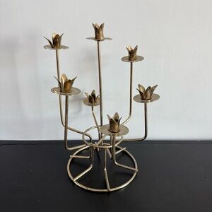 Vintage | Brass Flower Hanukkah Metal Rod Candle Holder Mid Century Modern MCM